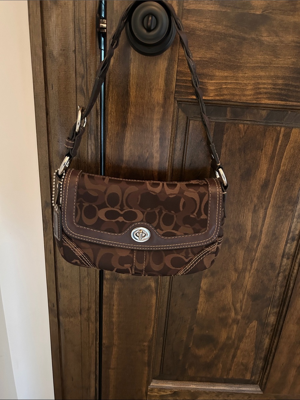 Coach Chocolate Brown Signature Canvas Shoulder Bag